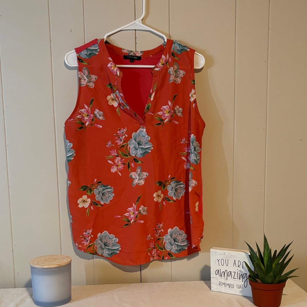Papermoon Red Floral Sleeveless V-Neck Camisole